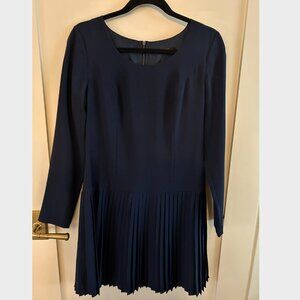 Kensie Navy Pleated Silk Dress